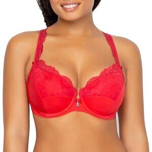 Curvy Couture Woman's 42D Red Tulip Lace Push Up Underwire Bra Style 1017